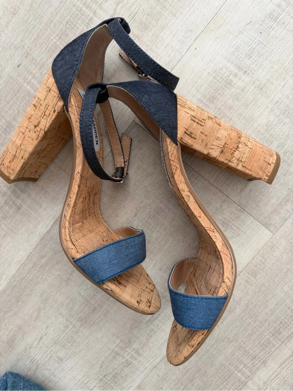 Steve Madden Denim Cork Block Heel Sandals - Dark Blue/Blue. NWOB